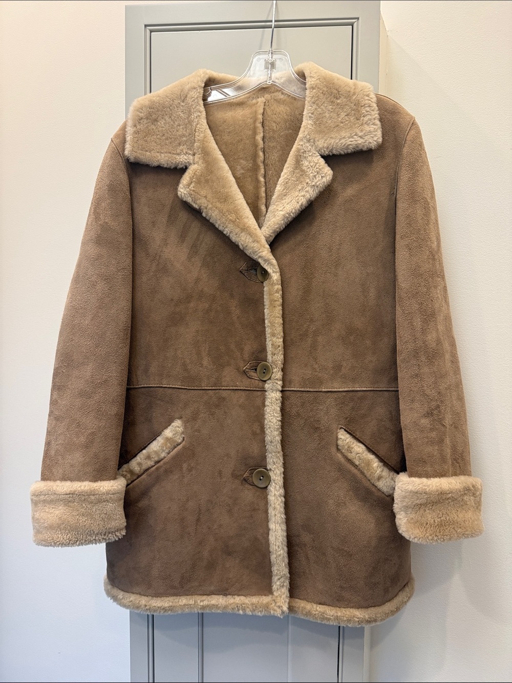 Women's Tan Shearling-Trim Coat